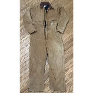 VTG Carhartt Mens Insulated Canvas Coveralls Size 2XL Brown Workwear USA